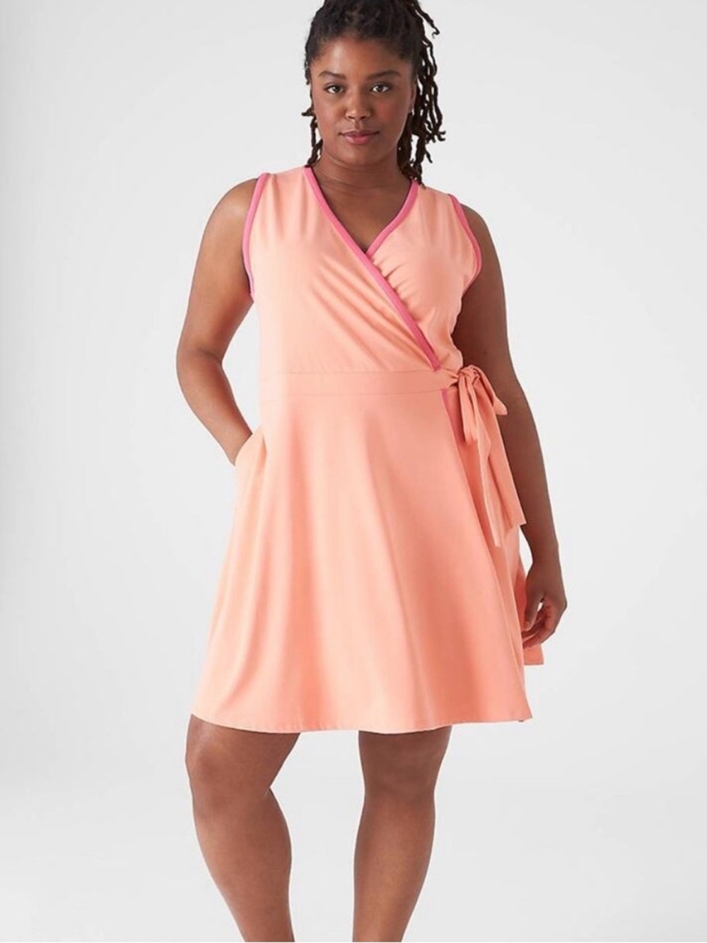 NWT - Lane Bryant Peach Wrap Dress with Pink Trim